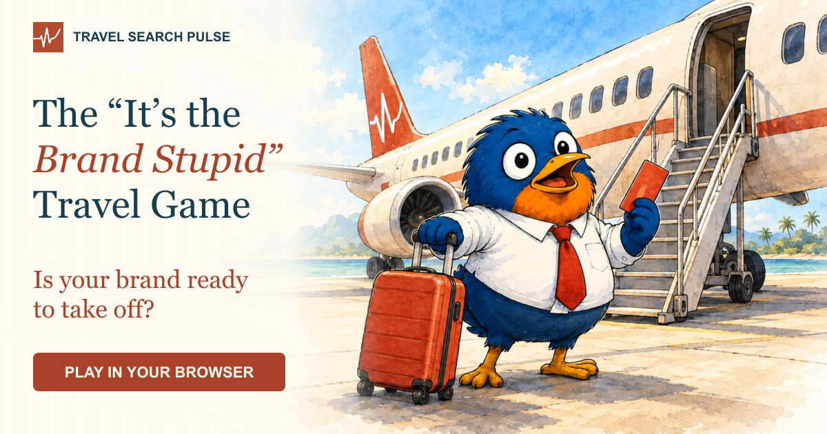 A cheerful blue cartoon bird holds a TSP Ticket beside a red suitcase and a plane, with the game title